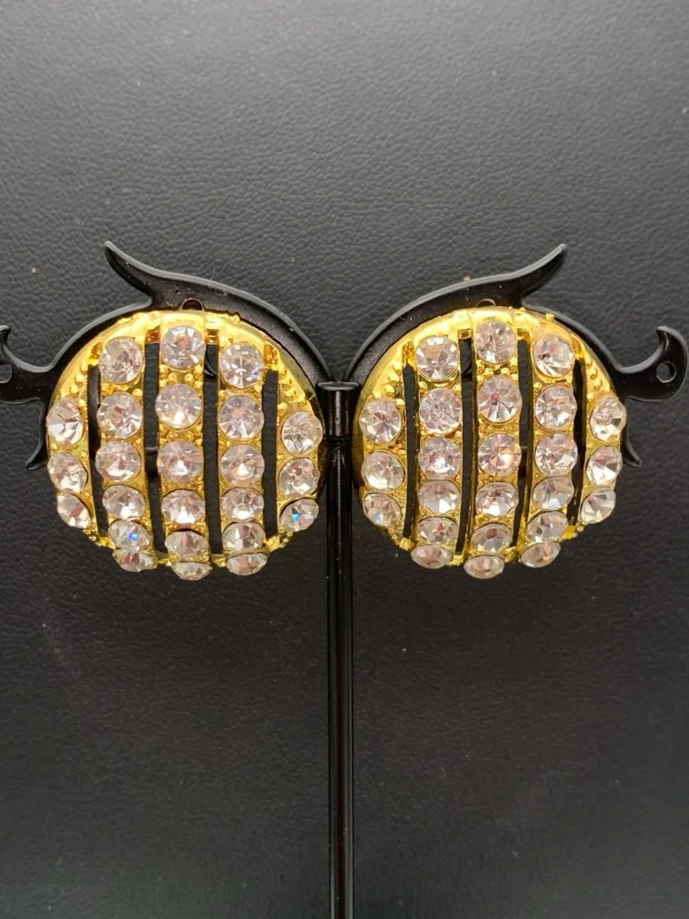 Chunky Gold tone Crystal Stripe pierced Earrings
